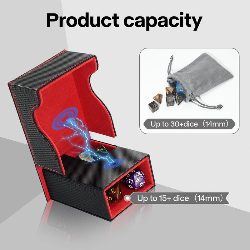 Stepane Dice Roller Tower, Premium DND Magnetic Dice Tray, Foldable PU Leather Dice Tower RPG Gifts for Dungeons and Dragons MTG Dm & Player Black/Red - Image 3